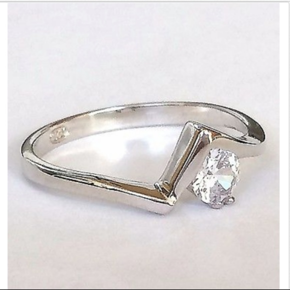 Sterling Silver Engagement Ring Size 9 10 Solitaire Cubic Zirconia Freeform 925 - Picture 5 of 8